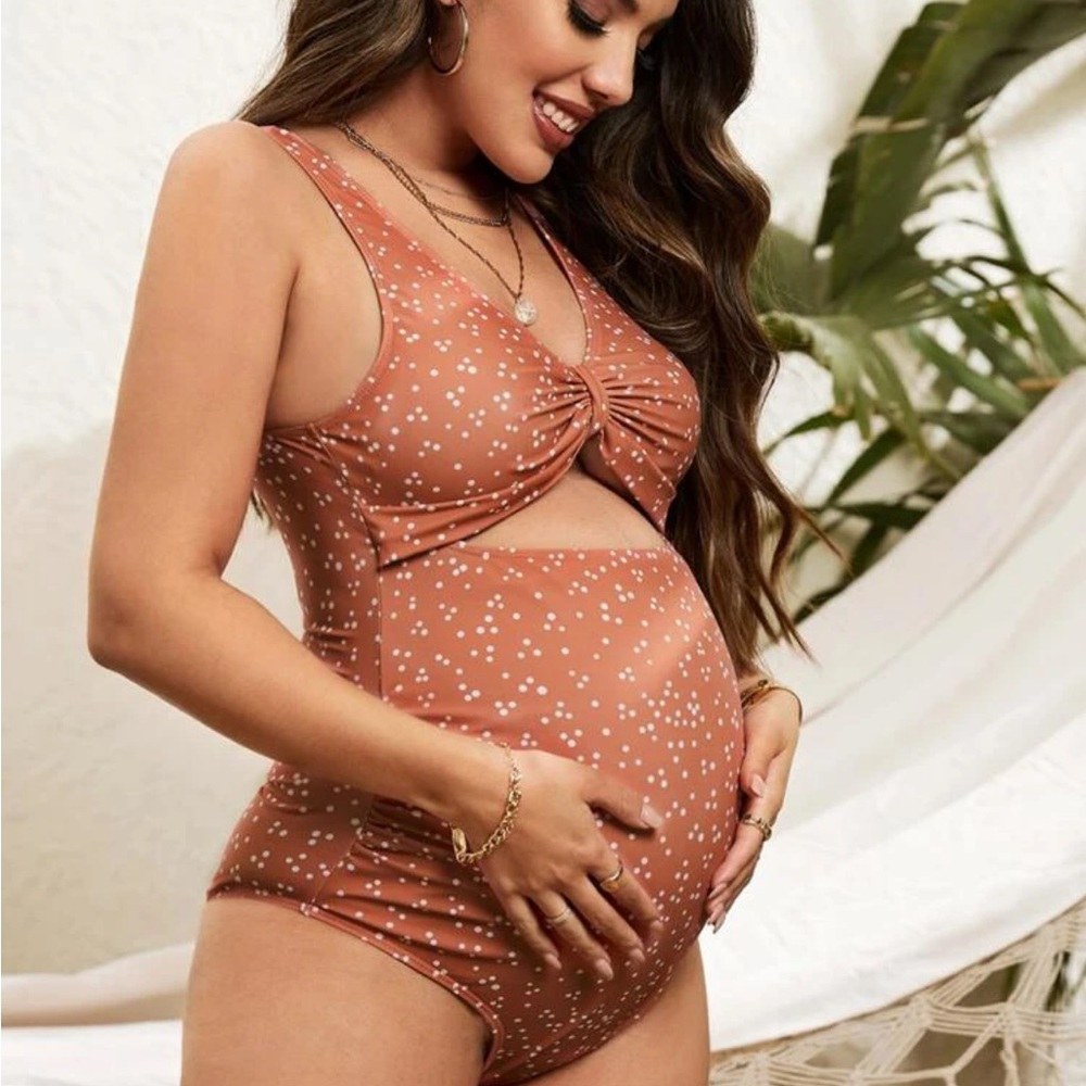 Maternity Polka Dot Print Cut-out One Piece Swimsuit